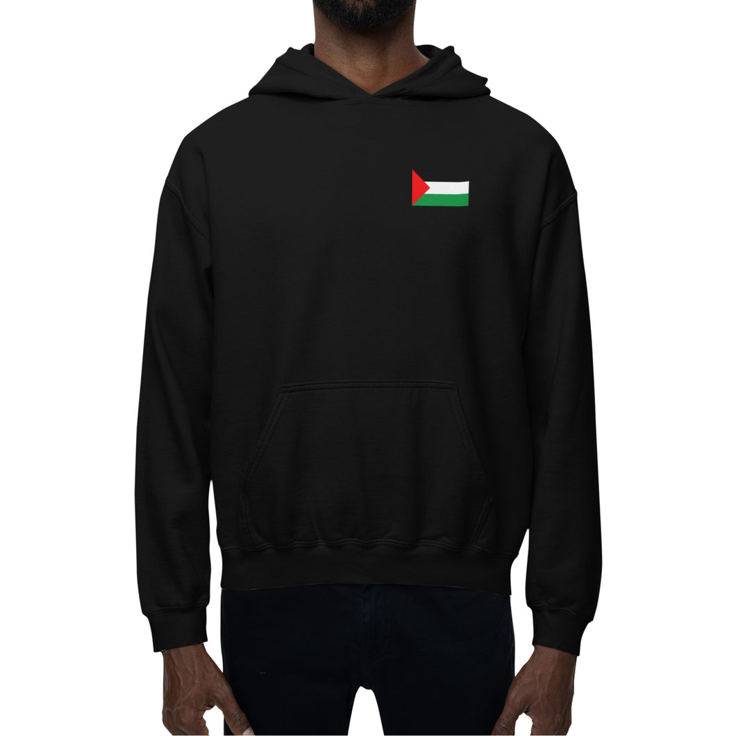 Palestine charity hoody - black hoody with small flag