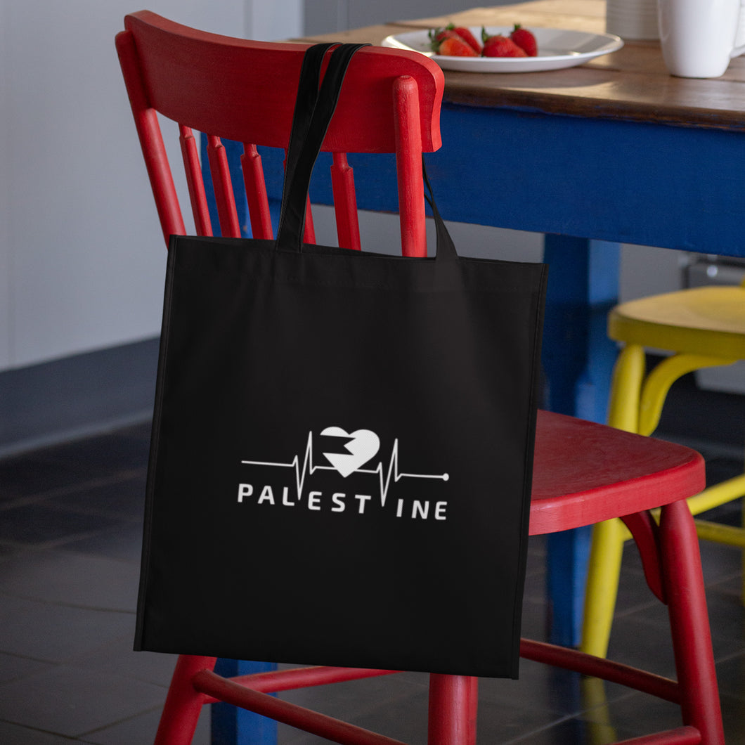 Support Palestine charity - black Tote Bag with Palestine heart beat