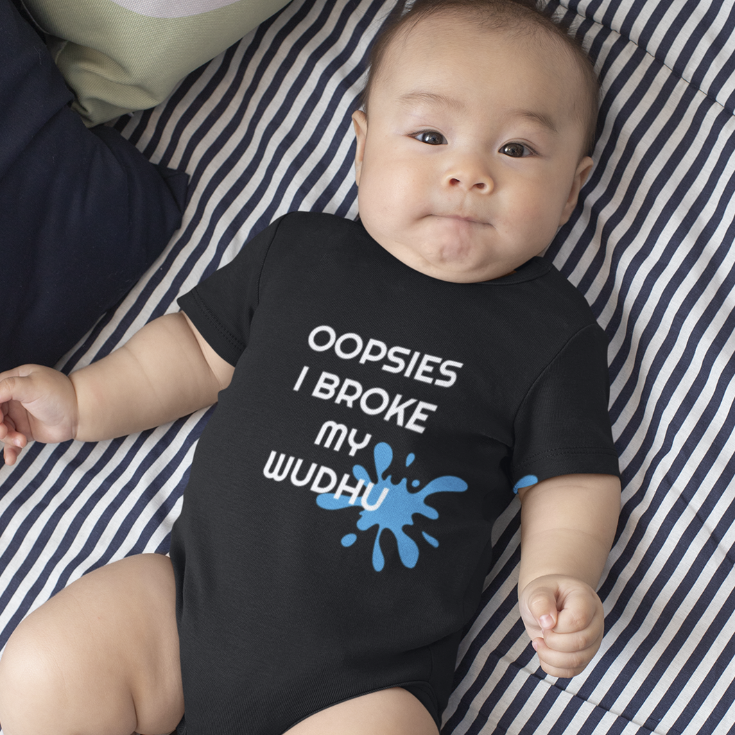 Funny Muslim Baby Gift Black Baby Grow With Oopsies I Broke My Wudhu Design