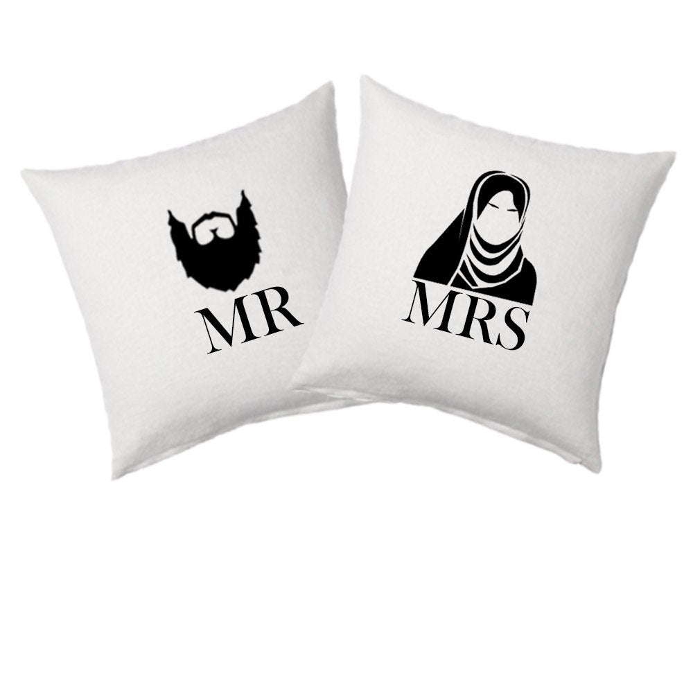 Mr and Mrs cotton cushion cover makes a great Islamic wedding or anniversary gift
