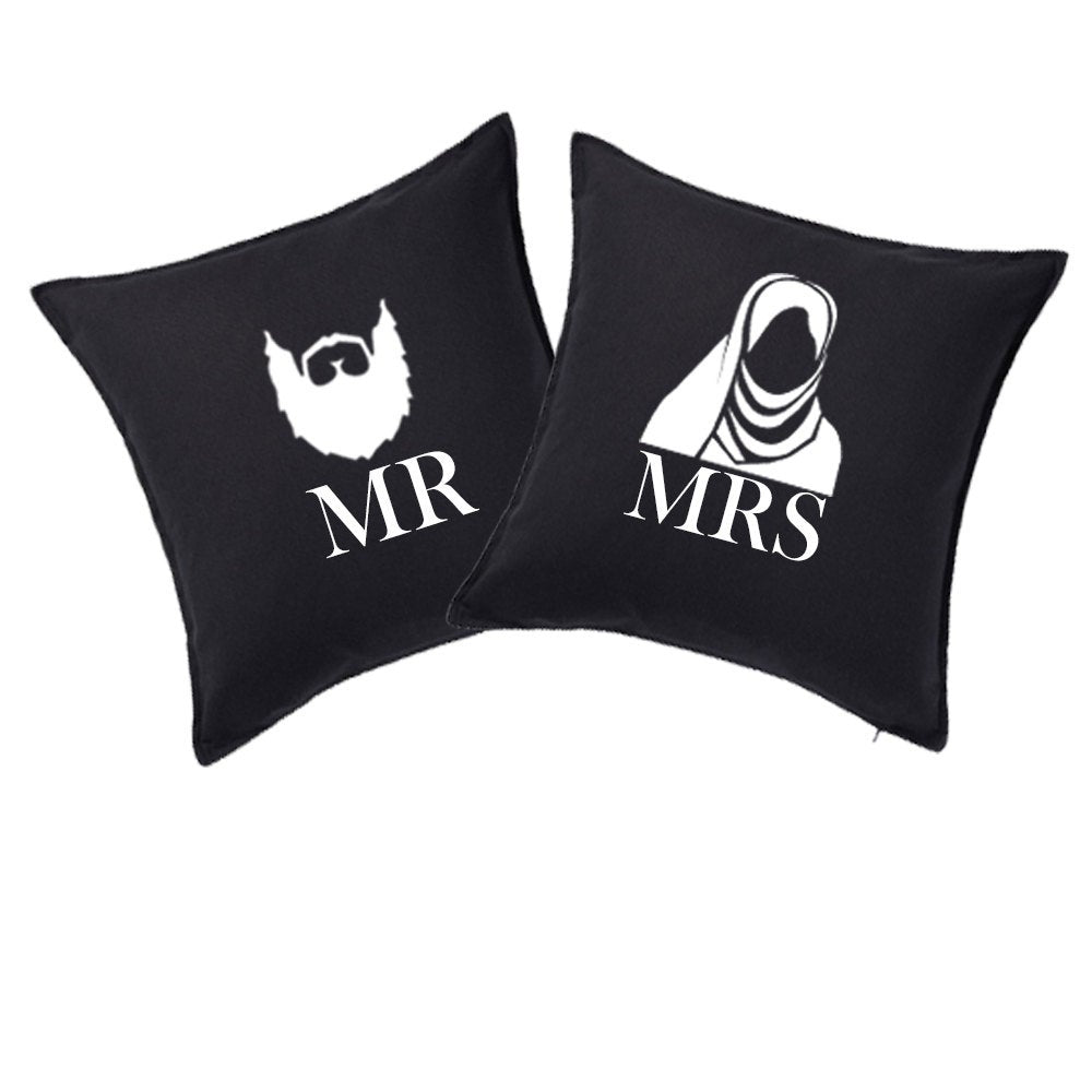 Mr and Mrs black cotton cushion cover makes a great Islamic wedding or anniversary gift