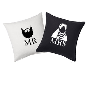 Mr and Mrs black and white cotton cushion cover makes a great Islamic wedding or anniversary gift