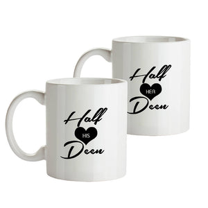 Half His Deen and Half Her Deen White 11oz or 320 ml Coffee or Tea Mugs make a great Islamic wedding or anniversary gift